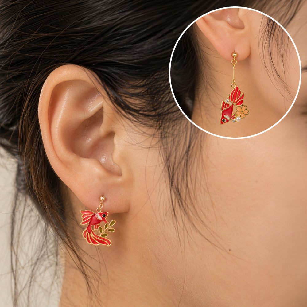 Pendientes japoneses con peces rojos «Kingyo»