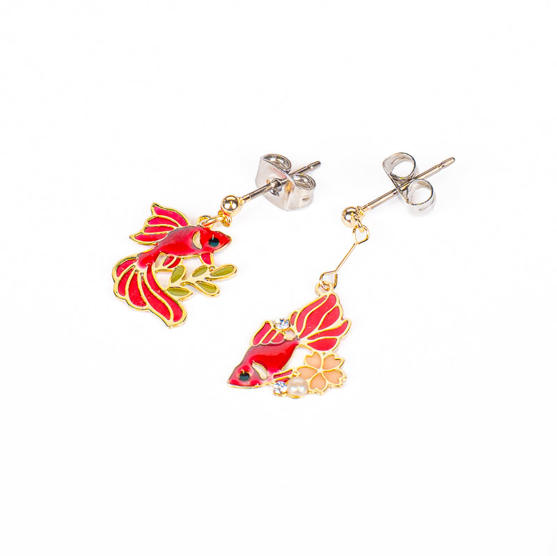 Pendientes japoneses con peces rojos «Kingyo»