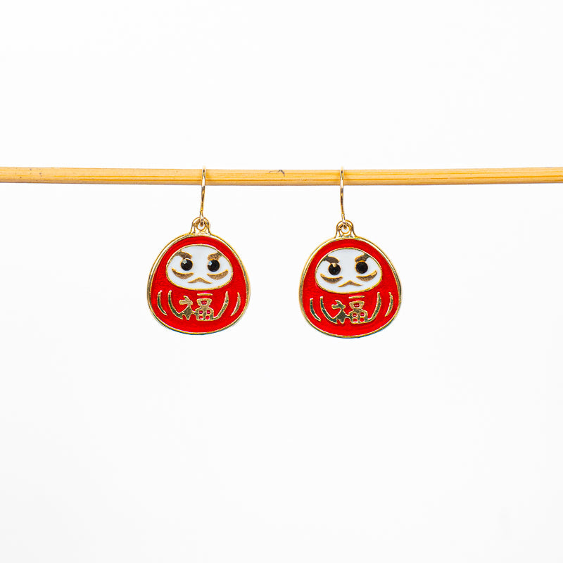 Pendientes japoneses Daruma rojos y dorados