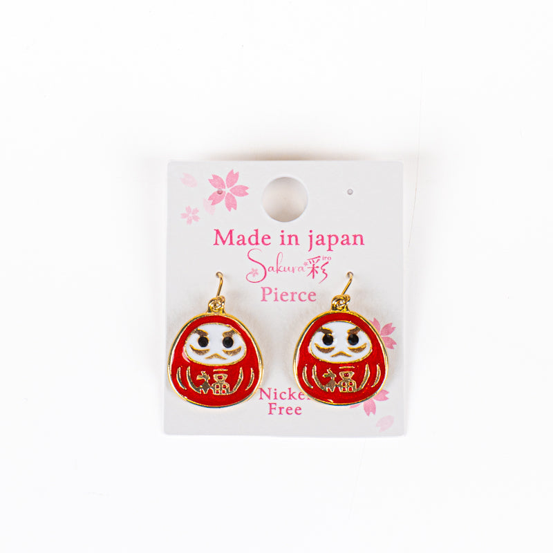 Pendientes japoneses Daruma rojos y dorados