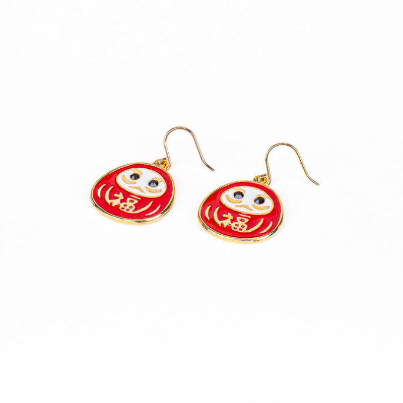 Pendientes japoneses Daruma rojos y dorados