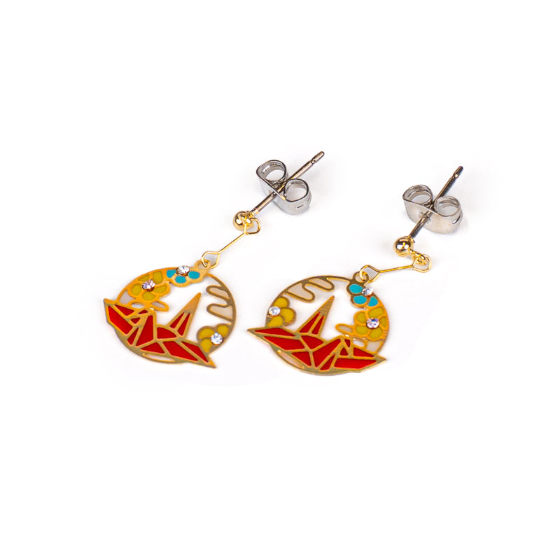 Pendientes japoneses Orizuru Origami rojos