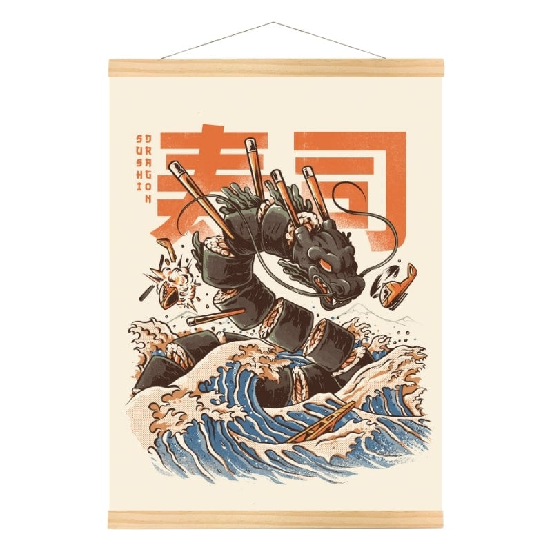 Póster Japonés Dragón Sushi A3