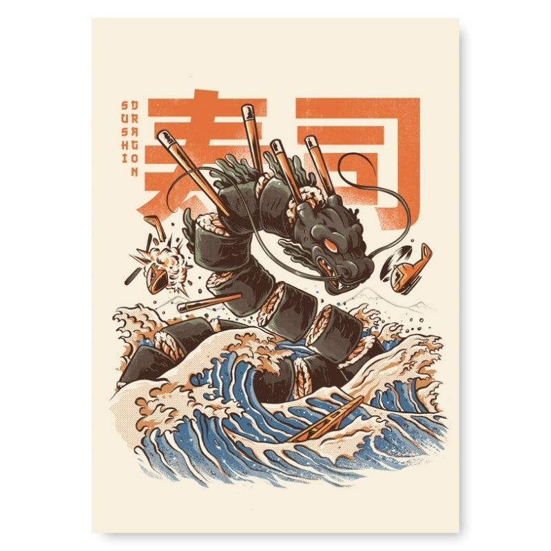 Póster Japonés Dragón Sushi A3