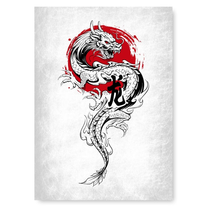 Póster Japonés Dragón y Sol A3