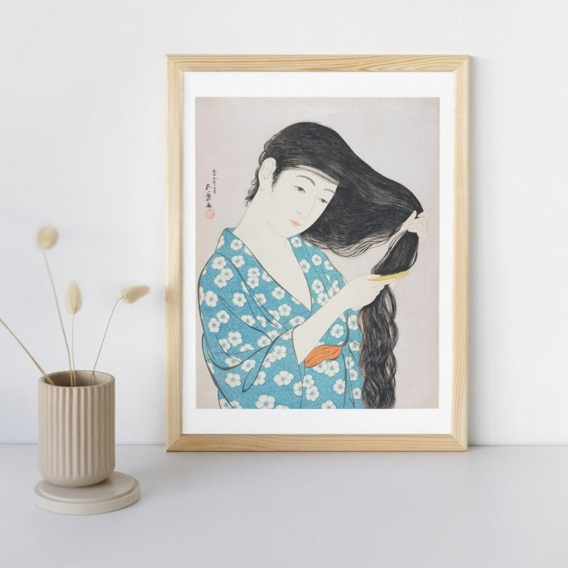 Póster Japonés Mujer Peine A3