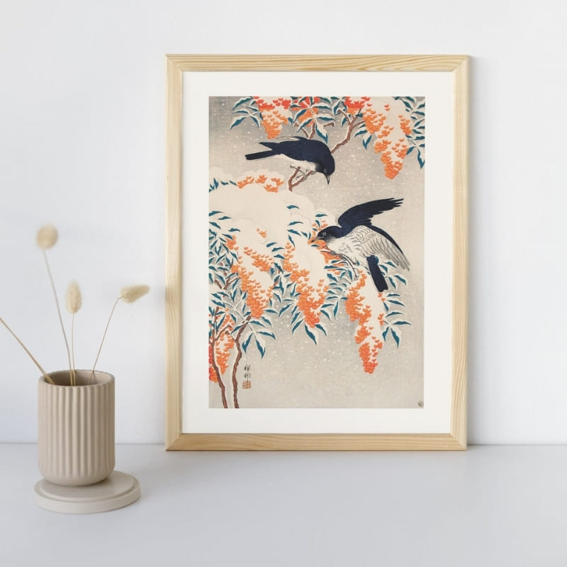 Póster Japonés Nandina en la Nieve A3