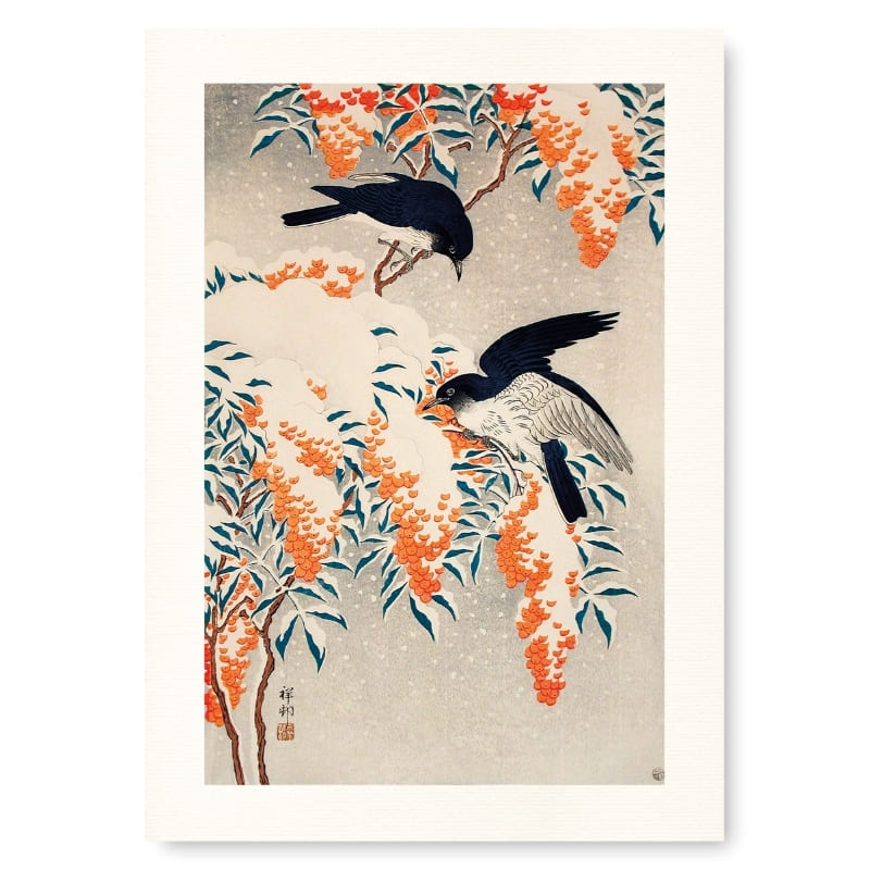 Póster Japonés Nandina en la Nieve A3