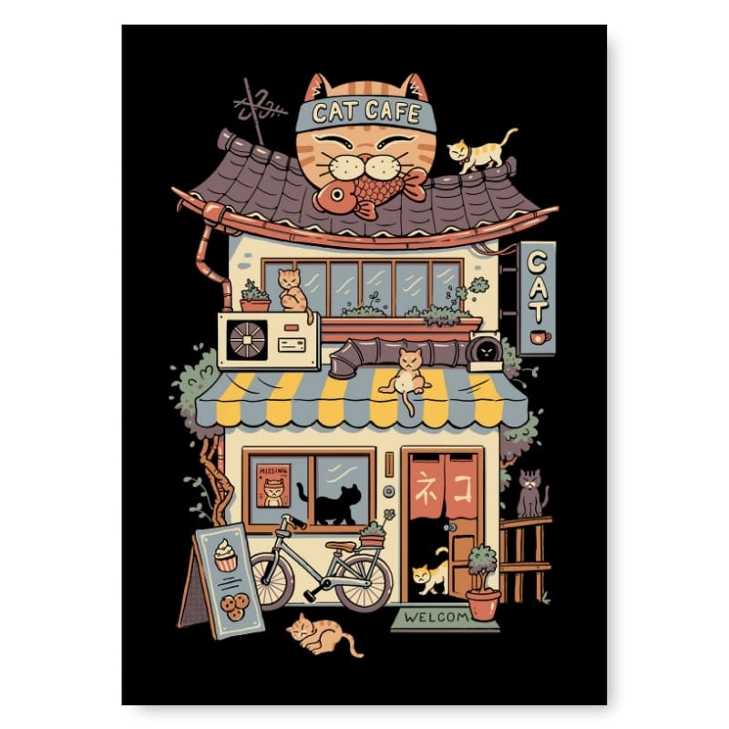 Póster Japonés Neko Café A3