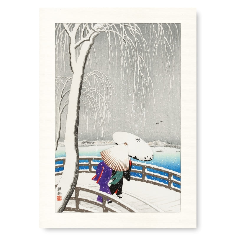 Póster Japonés Nieve sobre Puente A3