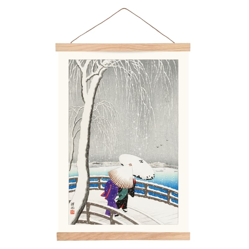 Póster Japonés Nieve sobre Puente A3