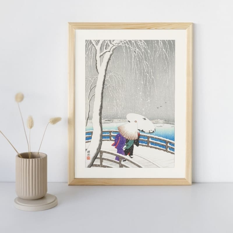 Póster Japonés Nieve sobre Puente A3