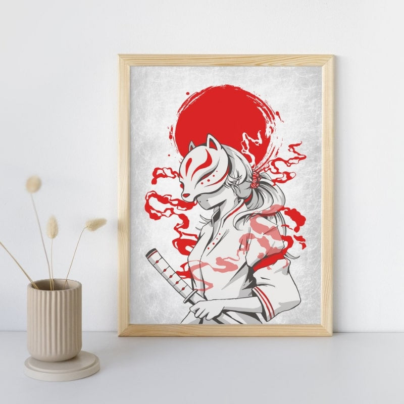 Póster Japonés Samurái Kitsune A3