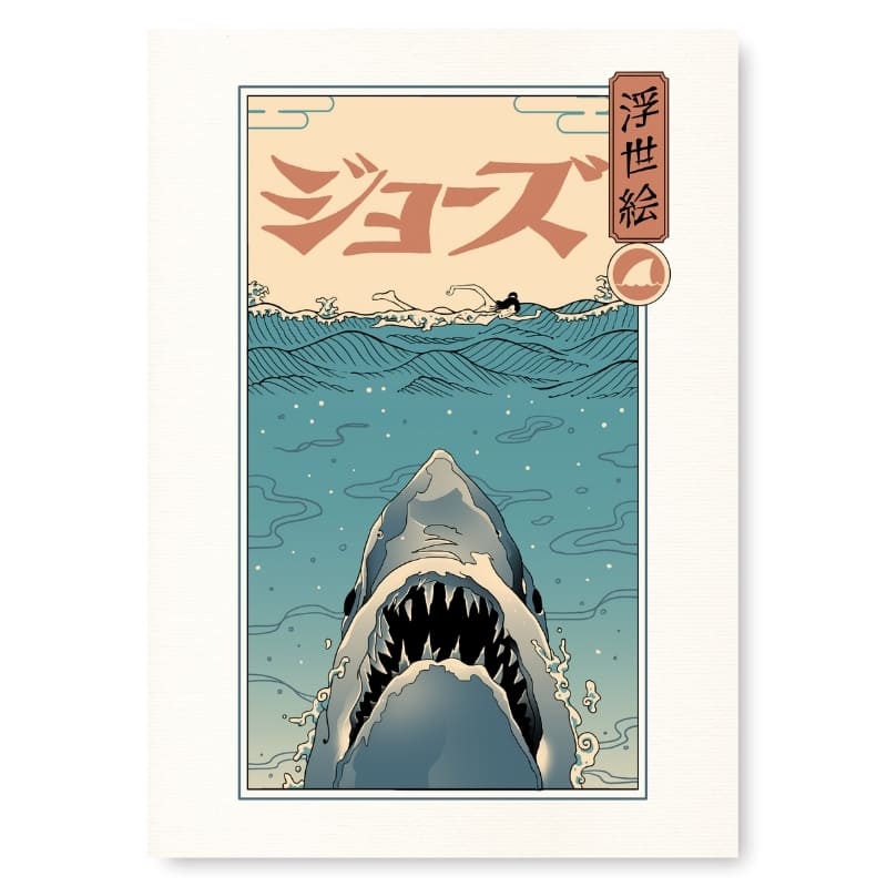 Póster Japonés Ukiyo-e Ataque de Tiburón A3