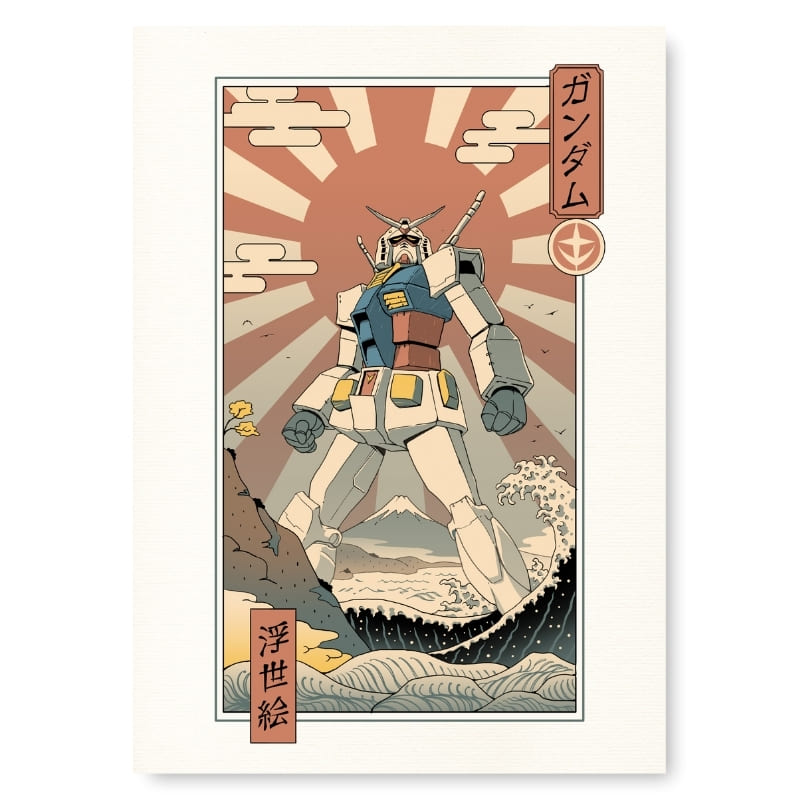Póster Japonés Ukiyo-e Gundam & Fuji A3