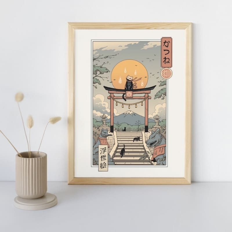 Póster Japonés Ukiyo-e Neko Inari A3