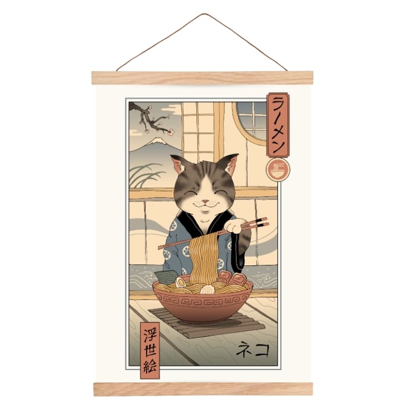 Póster Japonés Ukiyo-e Neko Ramen A3
