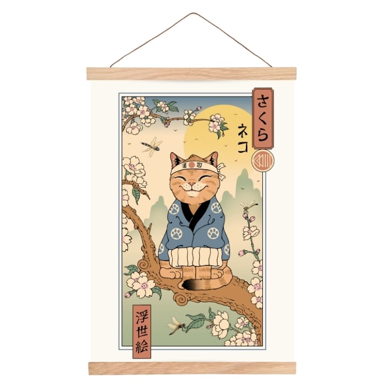 Póster Japonés Ukiyo-e Neko Sakura A3