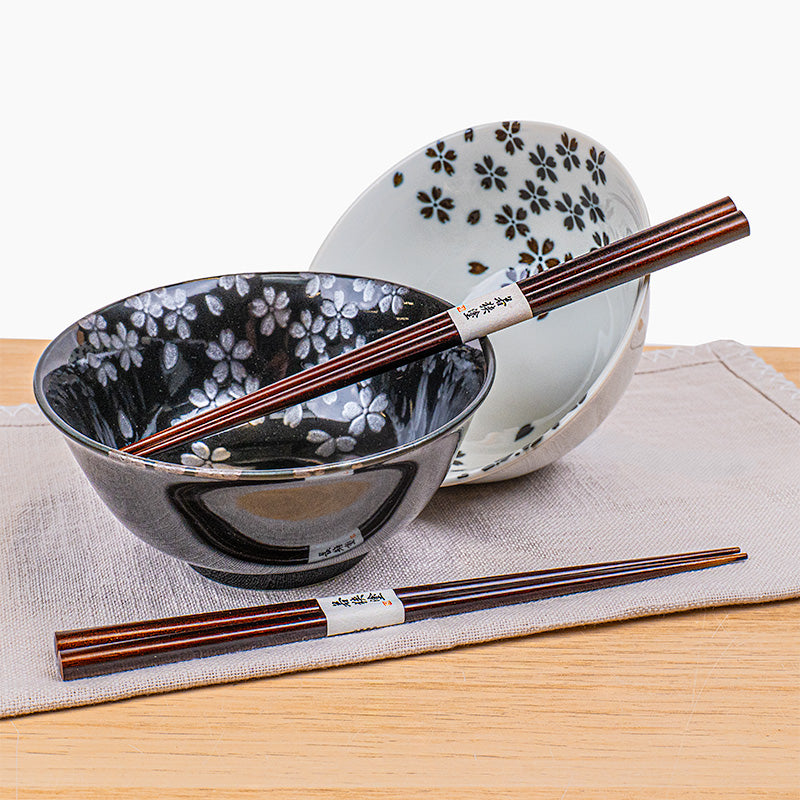 Set de 2 cuencos japoneses blanco y negro