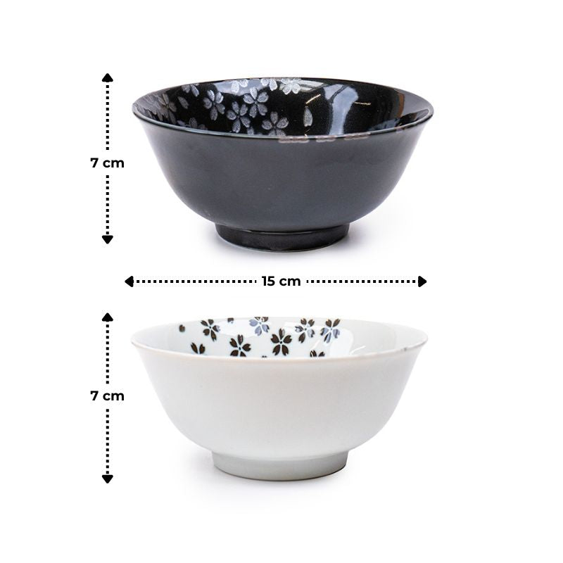 Set de 2 cuencos japoneses blanco y negro