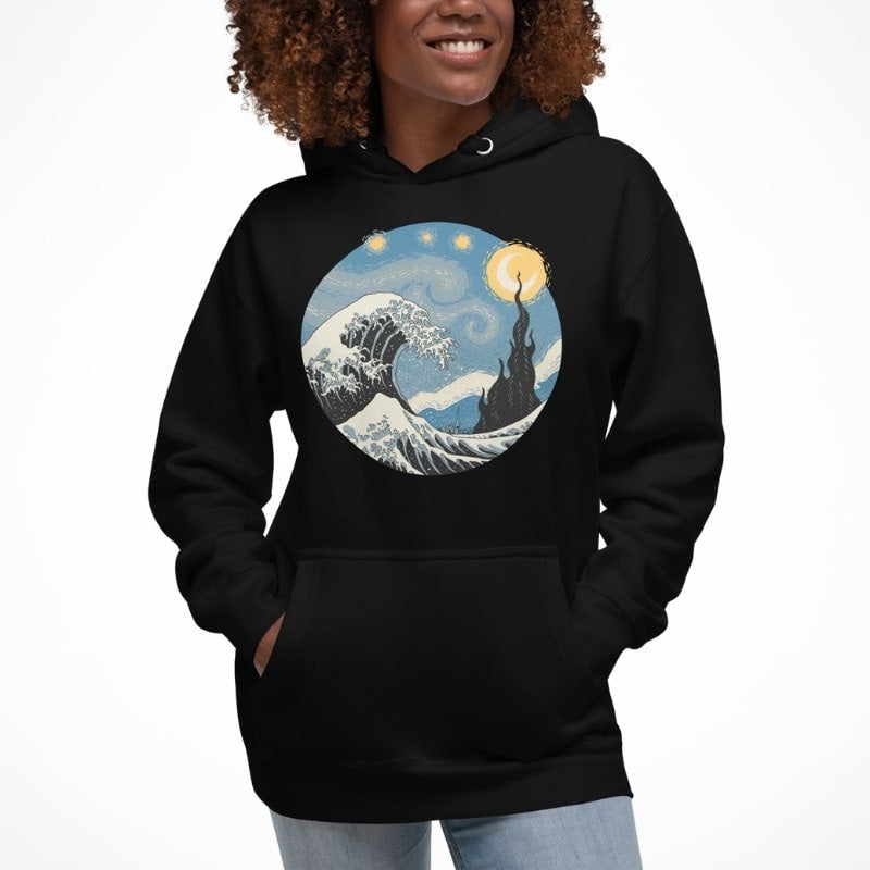 Sudadera Japonesa Ola y Noche de Estrellas