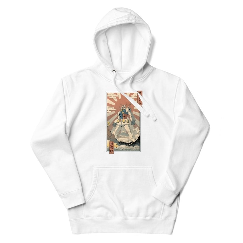 Sudadera japonesa Ukiyo-e Mecha & Fuji - S / Blanca