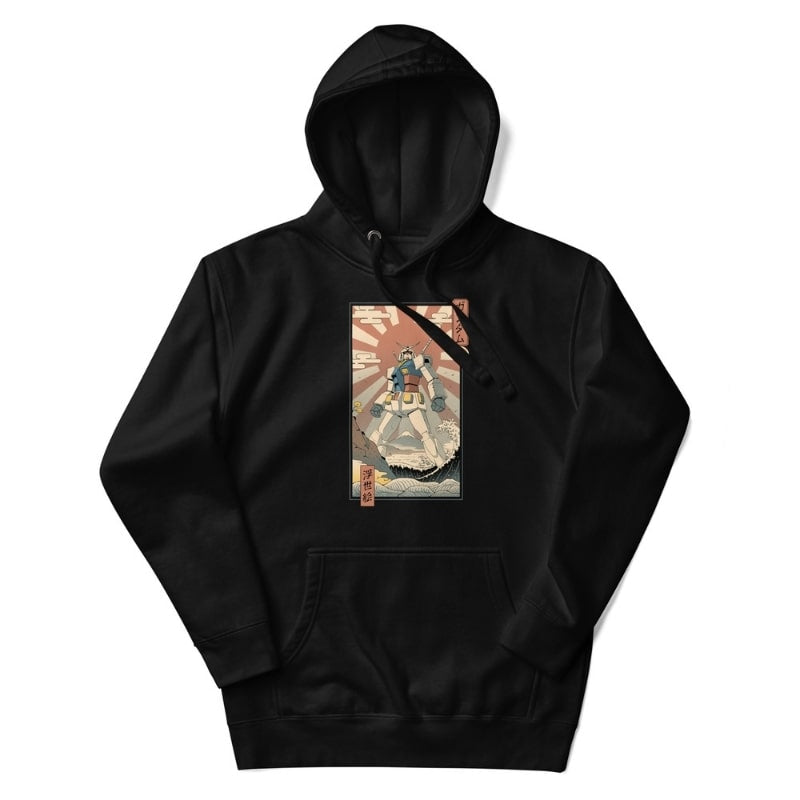 Sudadera japonesa Ukiyo-e Mecha & Fuji - S / Negra