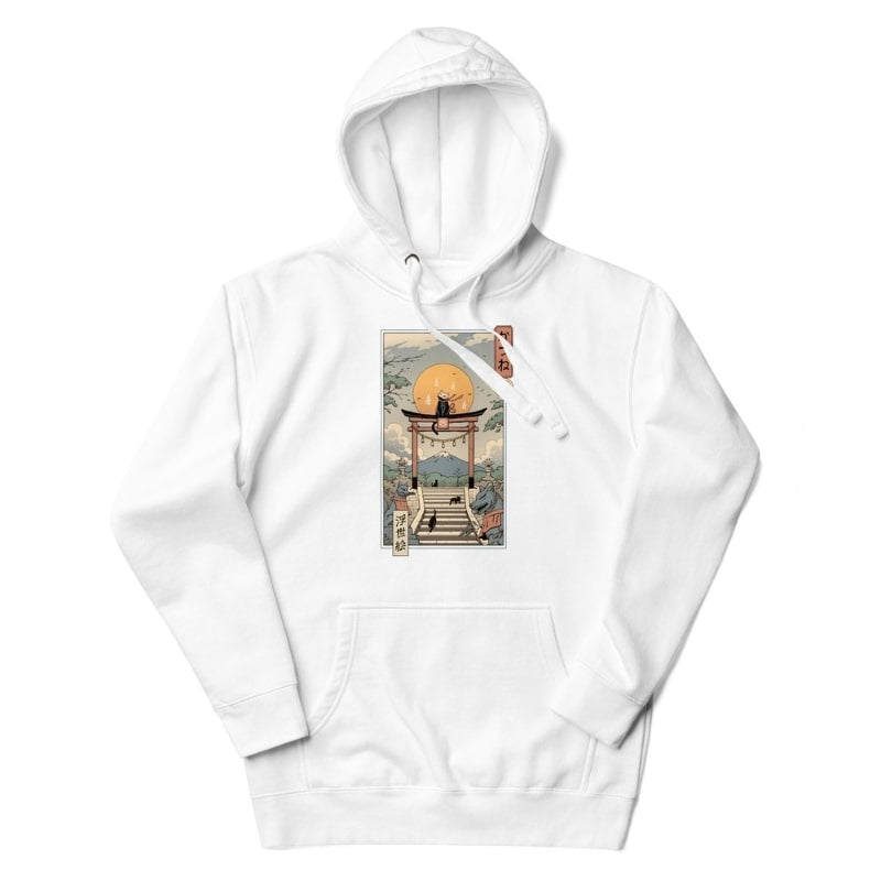 Sudadera japonesa Ukiyo-e Neko Inari - S / Blanca