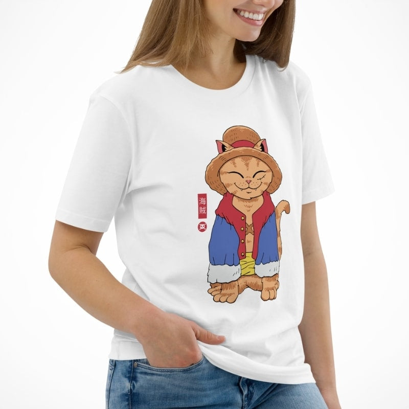 Camiseta japonesa Neko Straw Hat