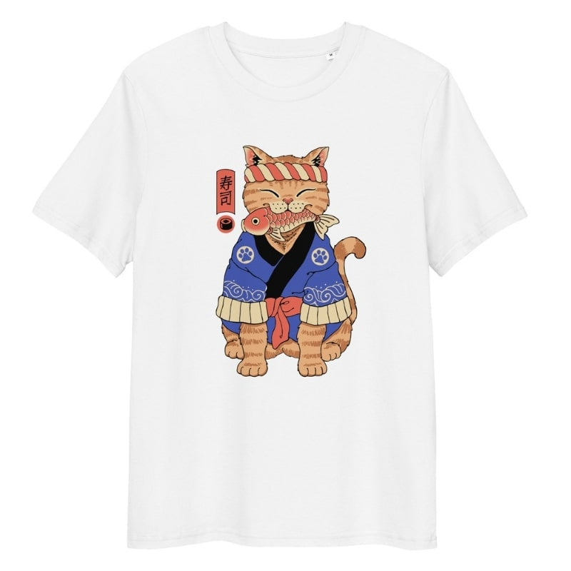 Camiseta Japanese Neko Sushi Master - S / Blanca