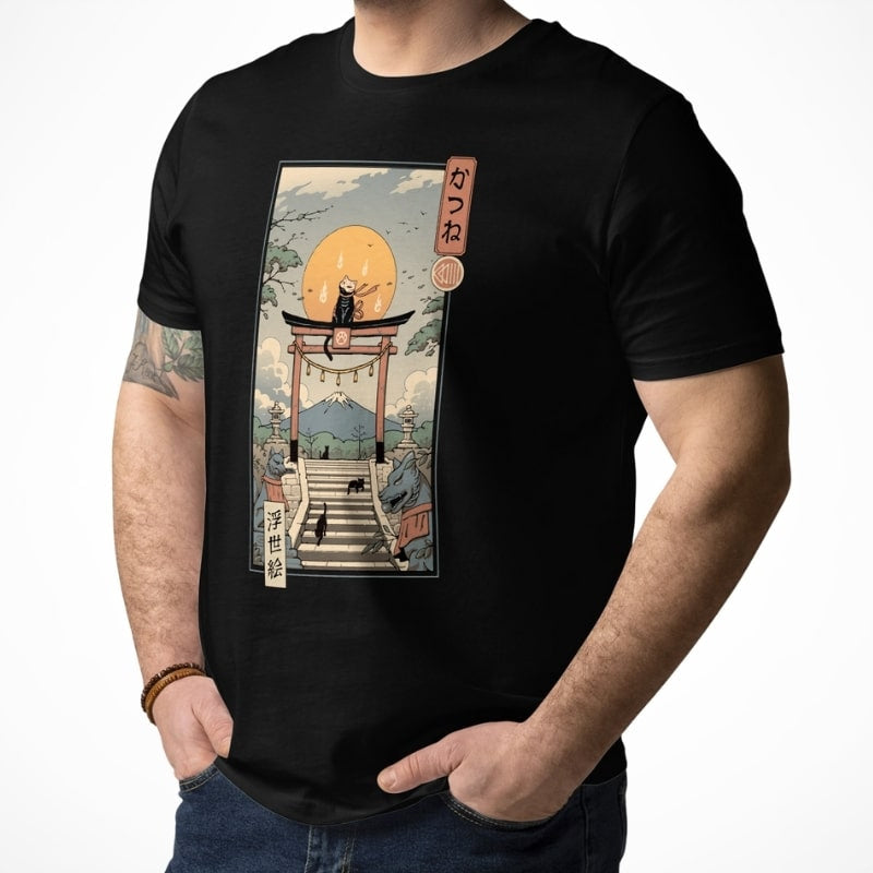 Camiseta japonesa Ukiyo-e Neko Inari