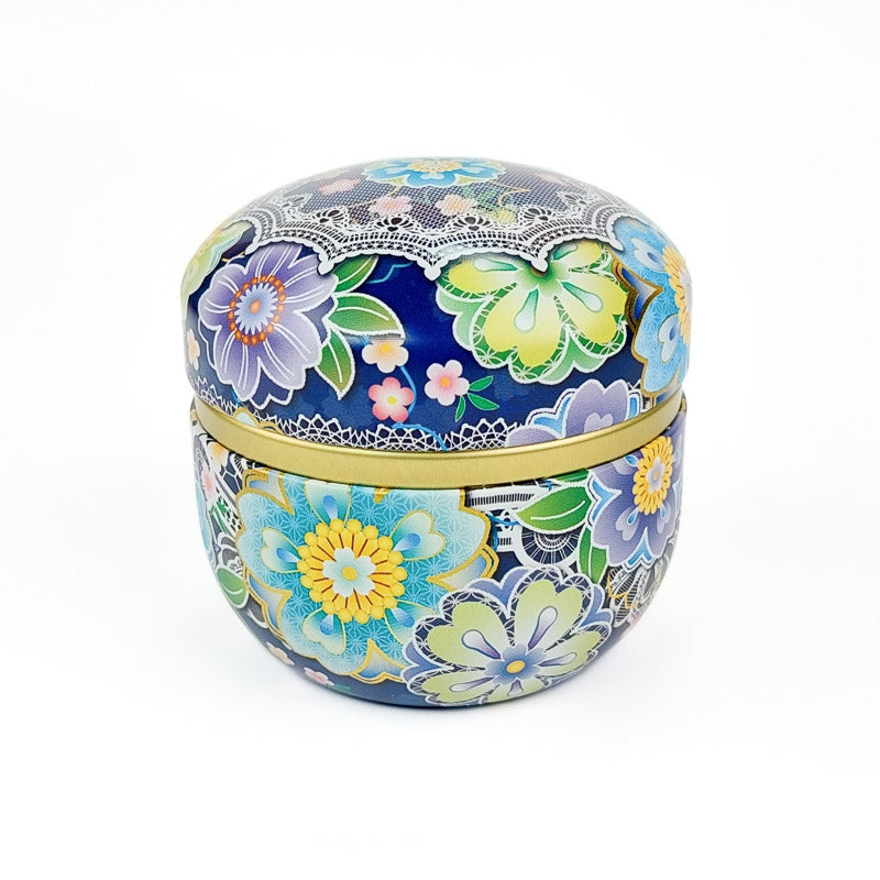 Caja de té de metal azul de Japón