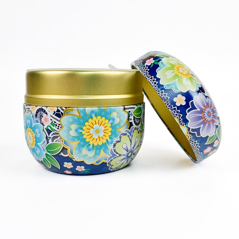 Caja de té de metal azul de Japón