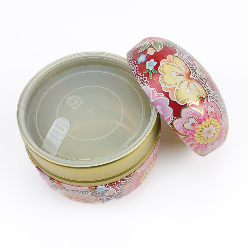 Caja de té de metal rojo de Japón