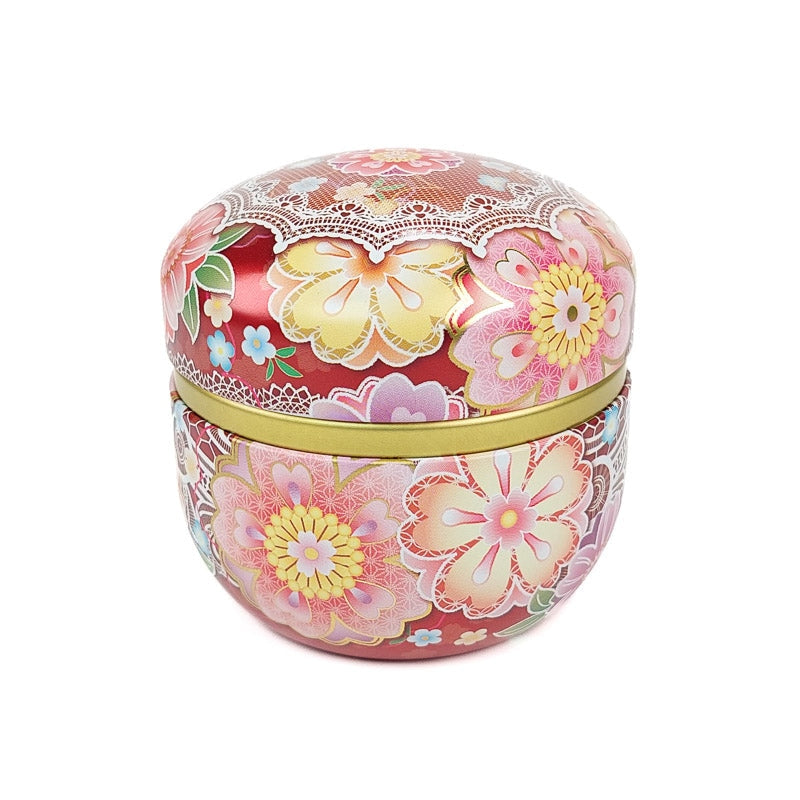 Caja de té de metal rojo de Japón