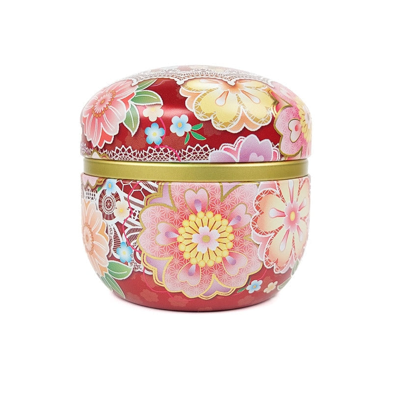 Caja de té de metal rojo de Japón