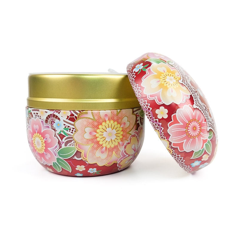 Caja de té de metal rojo de Japón