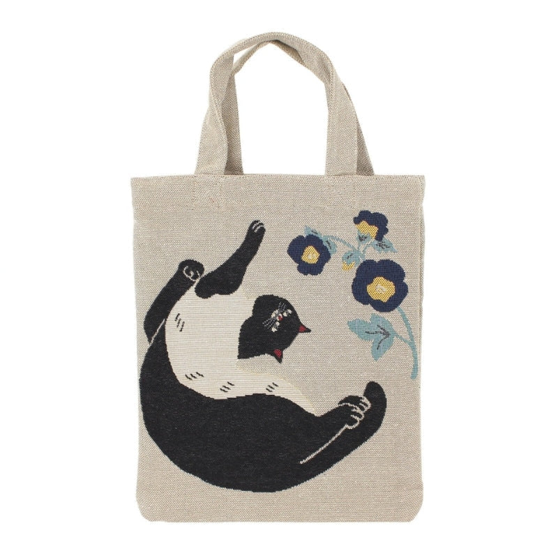 Bolso Tote Gato Japonés Gris