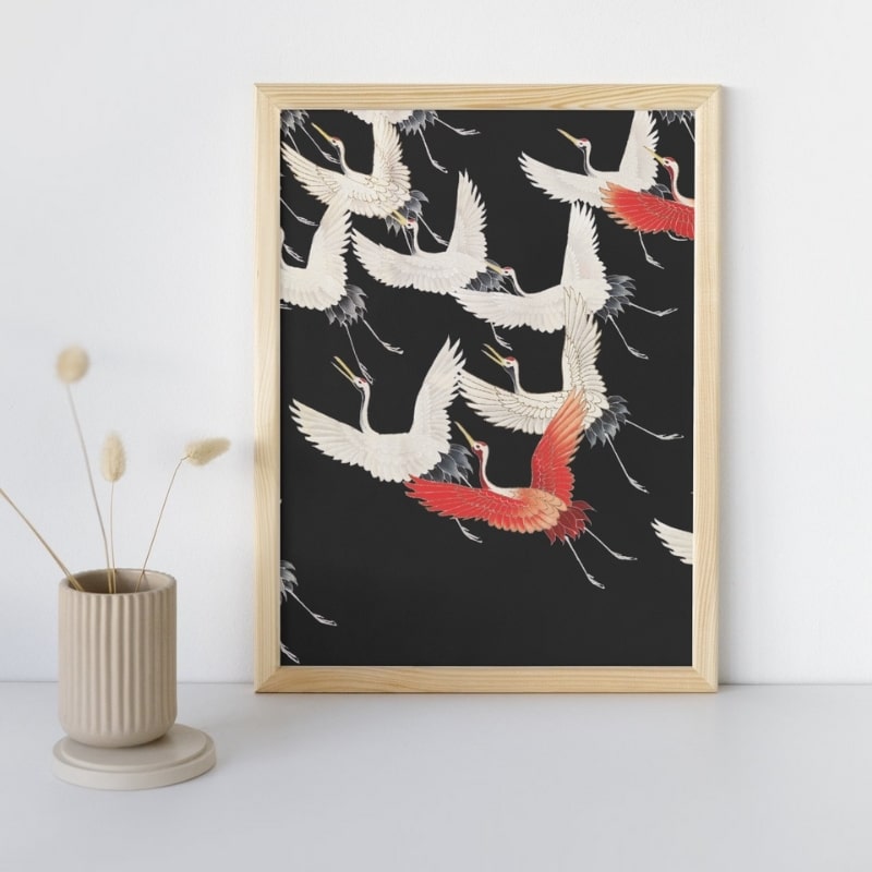 Pintura Japonesa Vuelo de Grullas