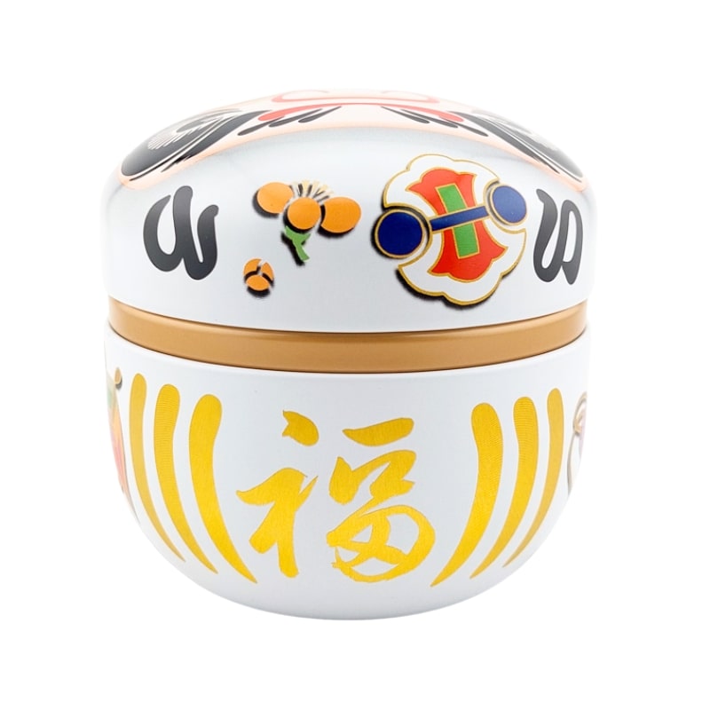 Lata Blanca de Metal para Té Daruma