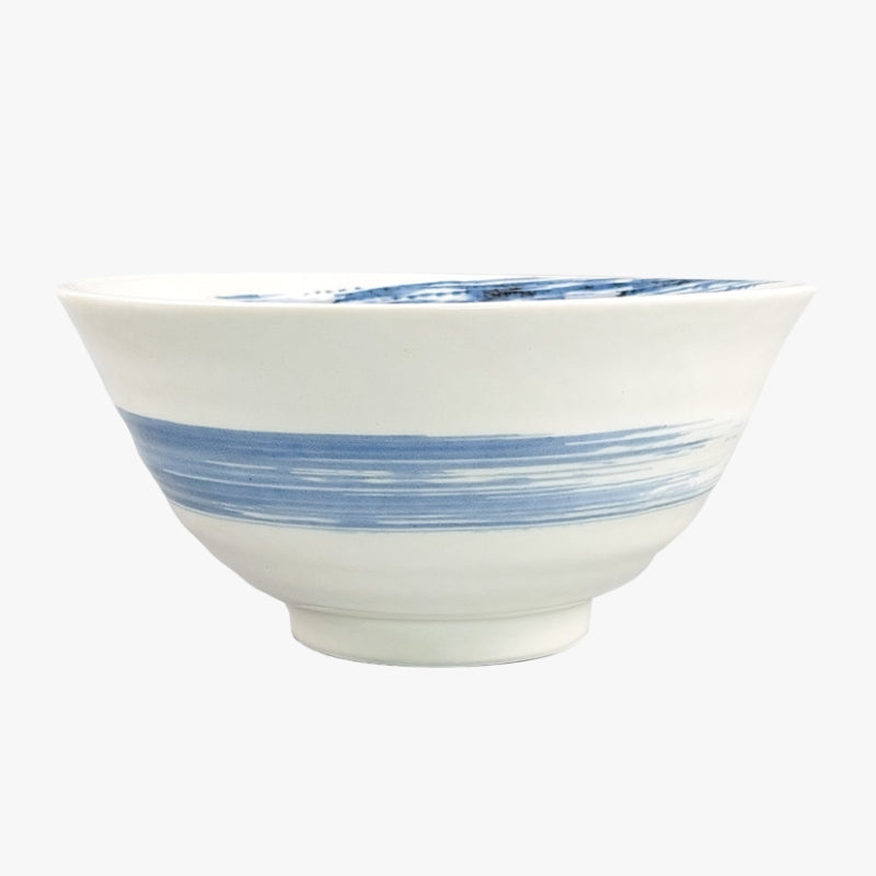 Cuenco de ramen japonés de cerámica, blanco y azul, patrón de