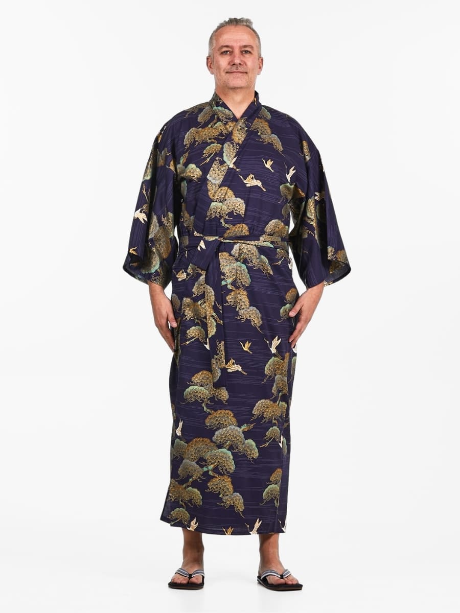 Kimono Japonés Grullas Pinos Hombre