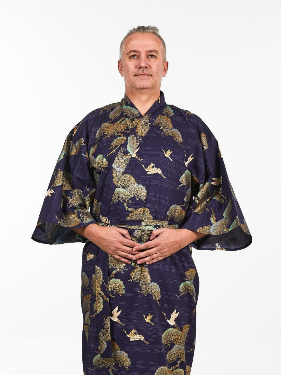 Kimono Japonés Grullas Pinos Hombre