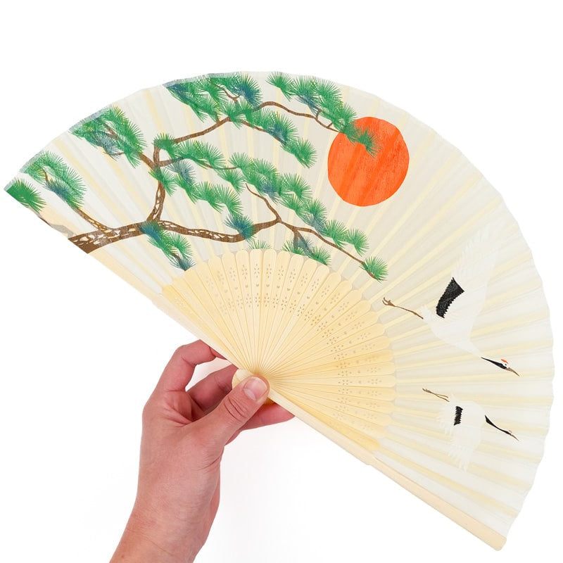 Abanico de Grulla Japonesa y Pino