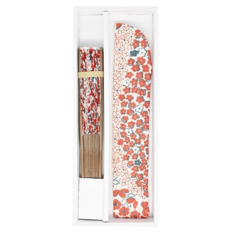 Abanico Japonés Flores Rojas con Funda