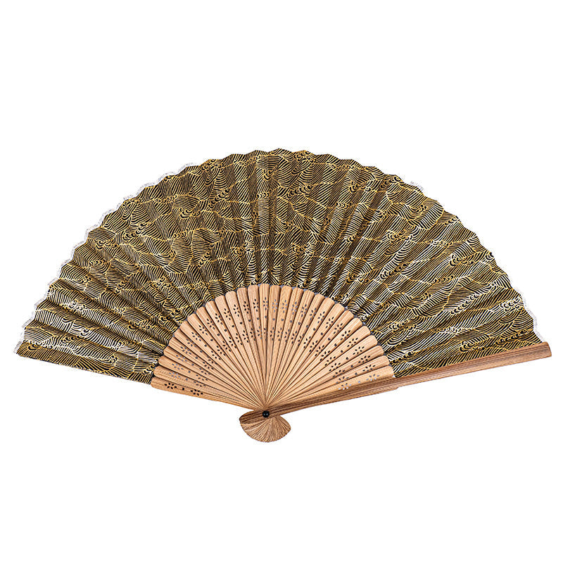 Abanico Japonés Mino Washi Ondas Negras