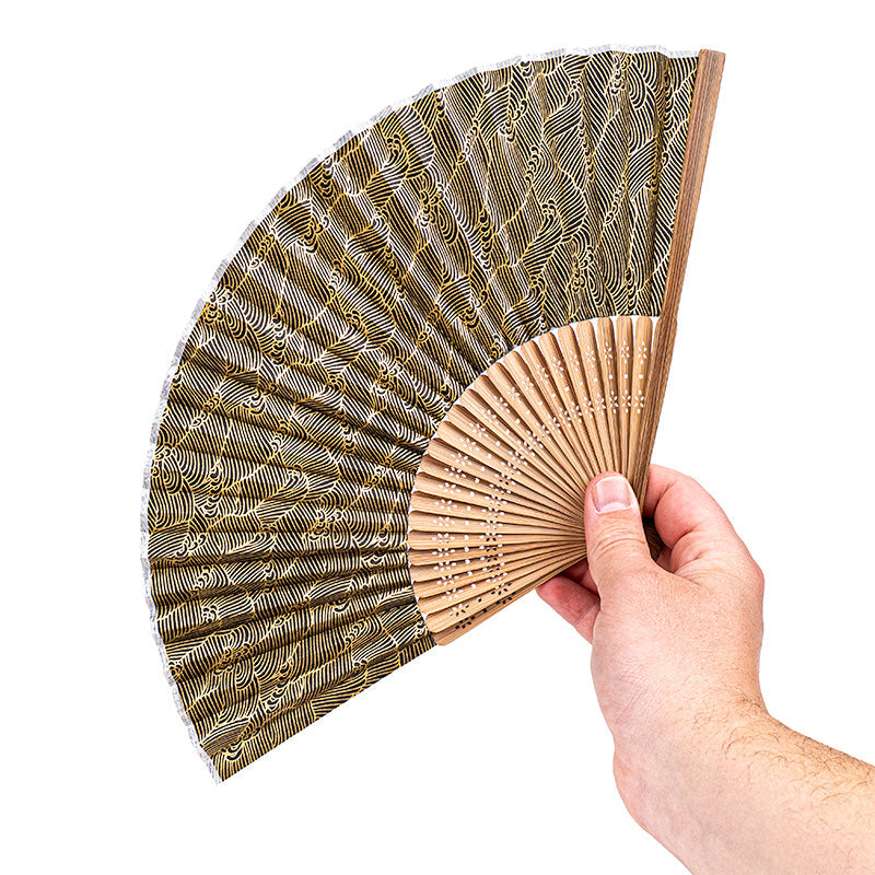 Abanico Japonés Mino Washi Ondas Negras