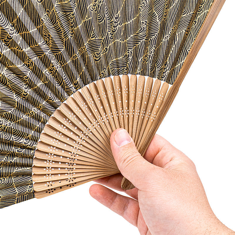 Abanico Japonés Mino Washi Ondas Negras