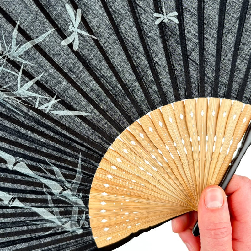 Abanico Japonés Negro Libélula