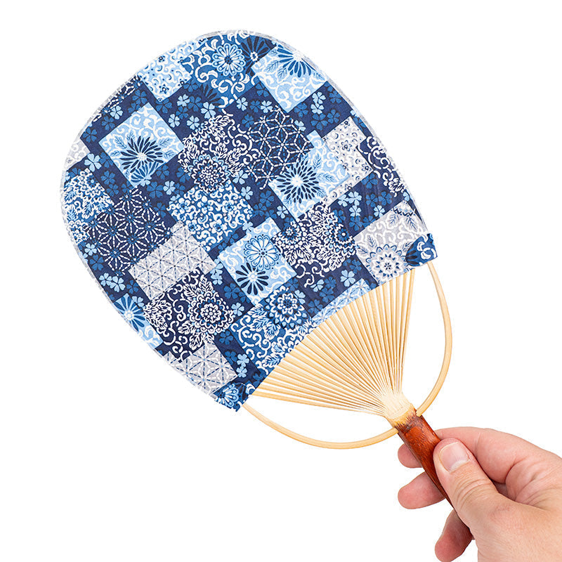 Abanico japonés Uchiwa Washi índigo